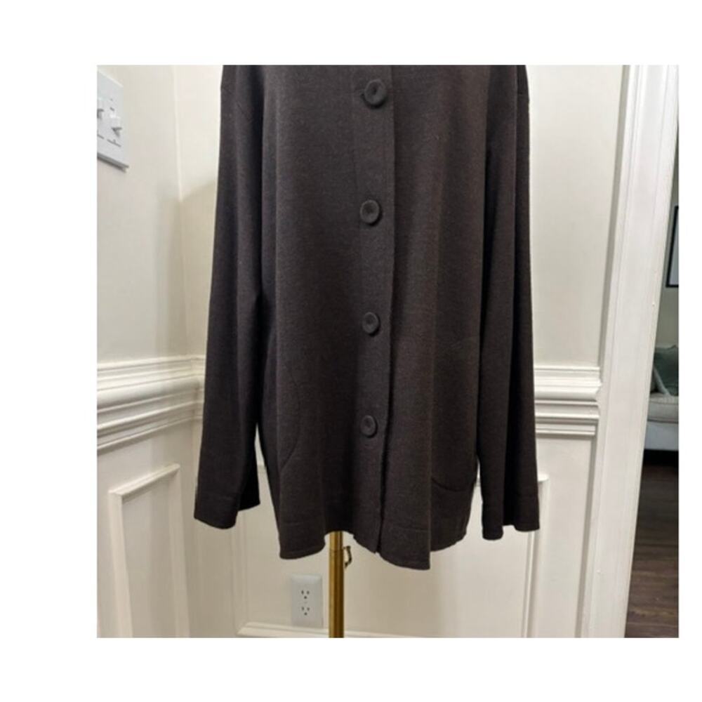 Eileen Fisher Jacket Cardigan Blazer XL 100% Wool Brown Button Front Classy - Picture 5 of 7